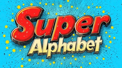 3D cartoon style "Super Alphabet" text with burst effect.