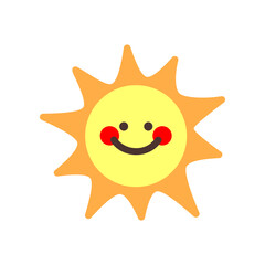 Smiling sun cartoon. Holiday, summertime, vacation, relax, travel, outdoor concepts. Flat decorative vector design isolated illustration.