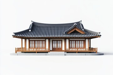 Traditional Korean wooden house model on white background