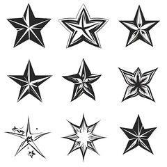 Fototapeta premium Set of Nine Decorative Black and White Star Designs