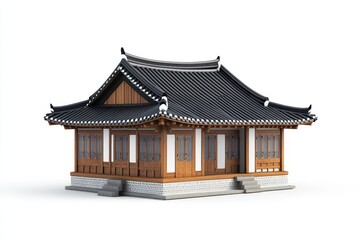 Naklejka premium Traditional Korean wooden house model on white background