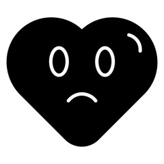 Broken heart icon with sad expression.