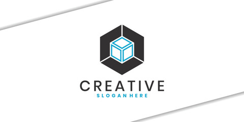 Hexagon shaped geometric cube logo design