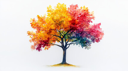 vibrant watercolor tree with colorful autumn leaves