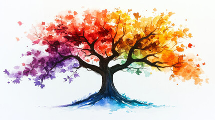 vibrant watercolor tree with colorful leaves and branches
