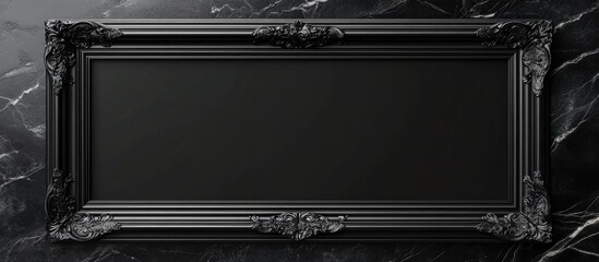 Elegant Black Frame with Decorative Border and Empty Space for Text on Dark Marble Background