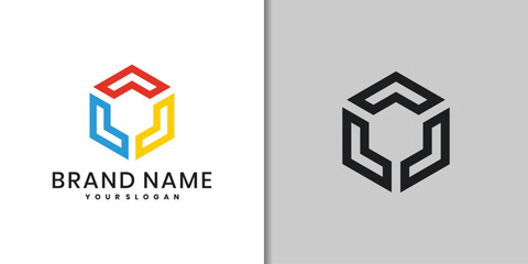 Fototapeta premium hexagon cube logo design template with arrow