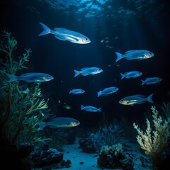 Fototapeta premium Under the Moon's Glow: Galaxias Fontanus in the Tranquil Depths of a Nighttime Stream