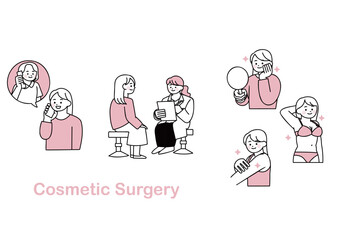 美容整形に行った女性のイラストセット