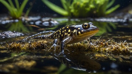 Obraz premium Galaxias Fontanus and Stream Life: A Delicate Harmony of Tadpoles, Insects, and Shrimp