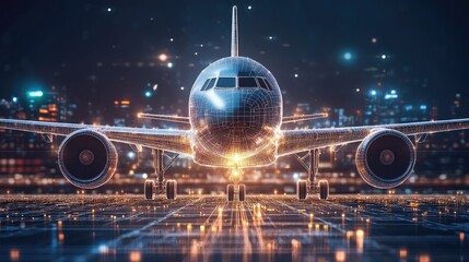 Aerospace Engineering Innovation with Digital Circuits and Airplane Design Featuring Futuristic Elements and Text Space for Messaging