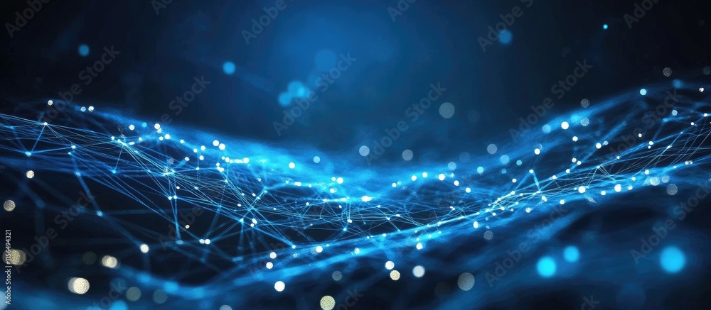 Poster digital abstract background featuring luminous blue lines and shapes with ample copyspace for text o