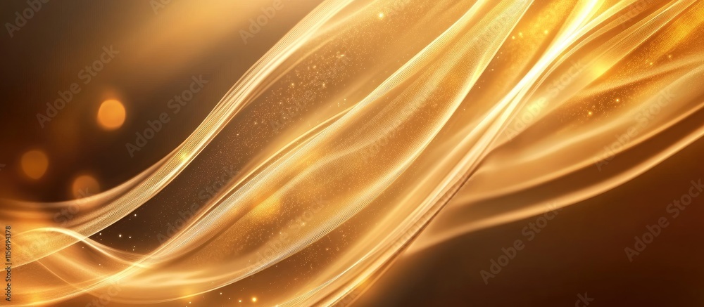 Poster 3d fractal background with dynamic swirling energy light effects and empty space for text in golden 