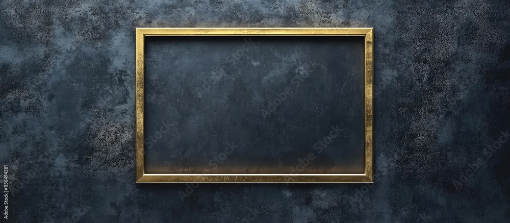 Poster 3d rendering of elegant gold picture frame on dark textured background with blurred text for customi