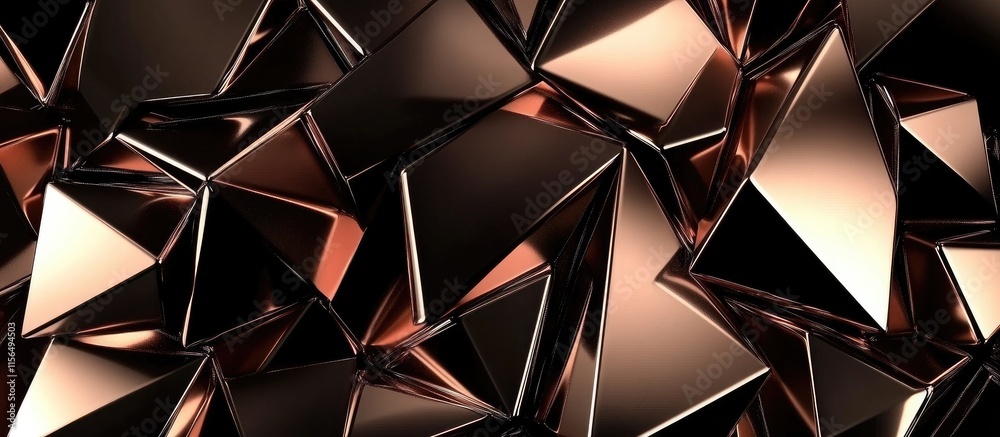 Poster copper metallic triangular shapes abstract background with space for custom text or branding