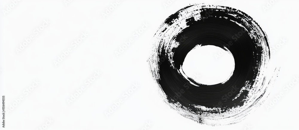 Poster black ink circle on white background featuring a textured linear design ideal for creative projects 