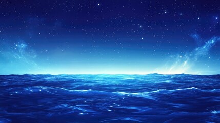Fototapeta premium Vibrant Sci Fi Fantasy Ocean Scene with Starry Sky and Ample Copy Space for Creative Text and Graphics Use