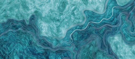 Naklejka premium Satellite Topographic Map with Contour Lines Depicting Rivers and Roads in a Blue Green Abstract Design for Text Placement