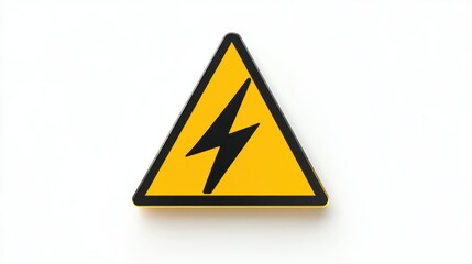 A safety-themed electrical hazard sign showing a bold black lightning bolt within a yellow triangle, rendered with sharp, clean lines on white