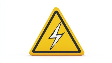 A sharp and detailed electrical hazard warning sign, featuring a bold lightning bolt in a thick yellow triangle, perfectly isolated on a white background