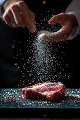 Salt sprinkled on a steak