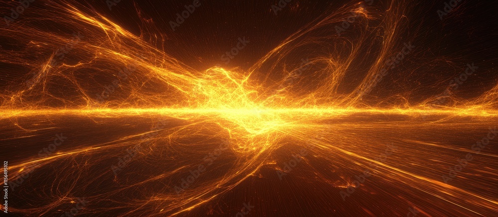 Poster vibrant abstract energy field with dynamic particles and empty space for text overlay or branding op