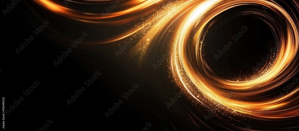 Poster abstract dynamic swirl flow design with dark background and copyspace for text in elegant golden ton
