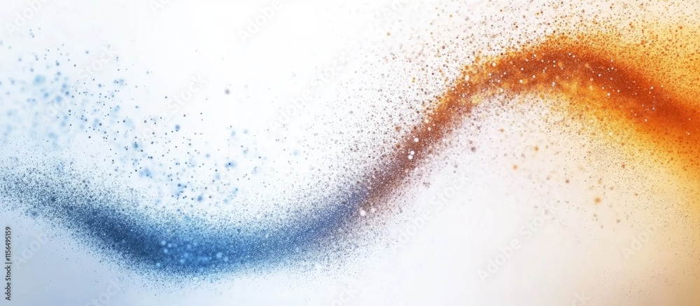Poster dynamic abstract wave with particle effect and copy space for text in blue and orange tones