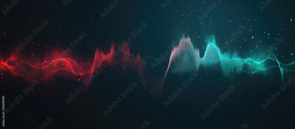 Poster abstract colorful waveform graphic for sound technology concept in cosmic space background with empt