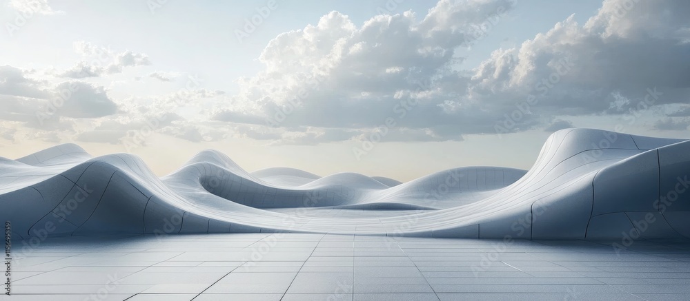 Poster futuristic 3d landscape of abstract technology with smooth curves and open space for text or graphic