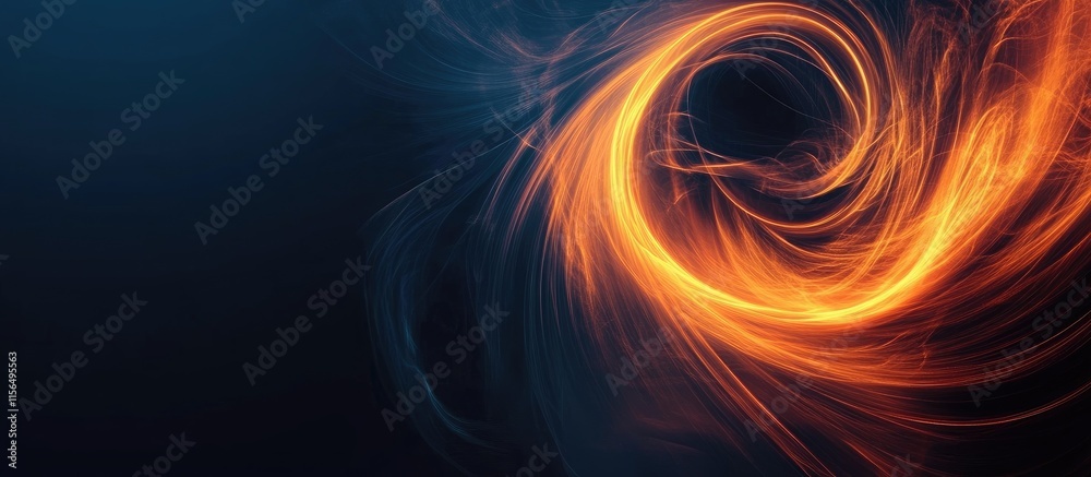 Poster dynamic abstract swirl flow design with dark background and copyspace for text in modern digital art