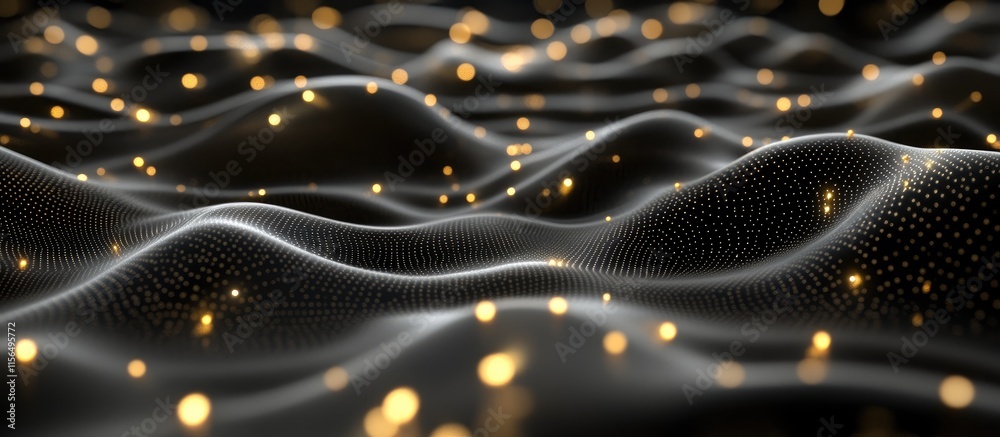 Poster futuristic abstract neural network waves with sparkling lights and space for text integration
