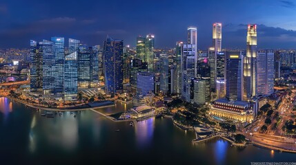 Obraz premium Singapore Skyline Night Cityscape Illuminated Towers