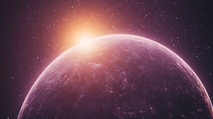 Fototapeta premium Stunning Digital Painting: A Vibrant Purple Planet Rises in Cosmic Dawn. AI Generated