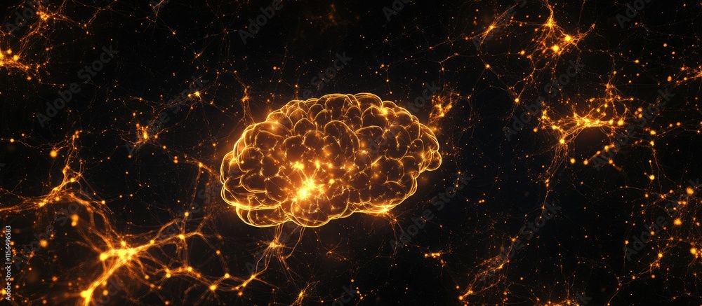 Poster abstract neural network technology with glowing digital neurons representing artificial intelligence