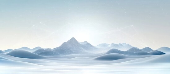 Futuristic abstract mountain landscape with digital technology elements and minimalist empty space for creative text or graphics