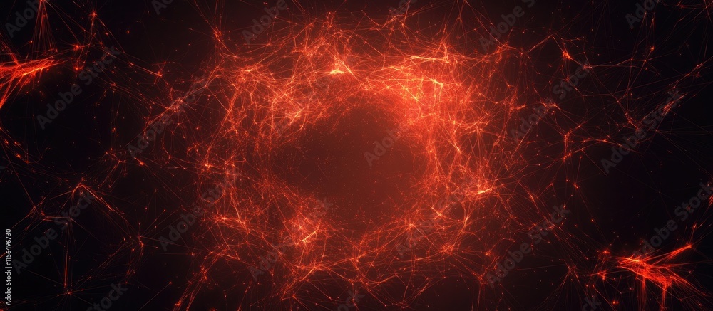 Poster abstract red digital background featuring interconnected network elements with ample empty space for