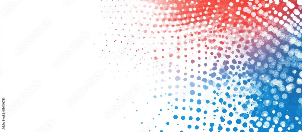 Poster abstract digital background featuring halftone radial arrows and bubble points in blue and red with 