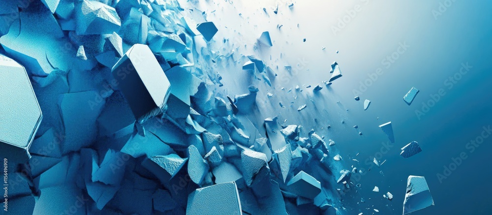 Poster dynamic blue fragmented background with energetic shapes and empty space for text ideal for abstract