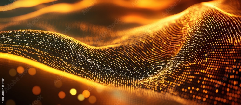 Poster Abstract Digital Data Flow in Golden Tones for Big Data Technologies with Copy Space for Text and Visuals in a Modern Background