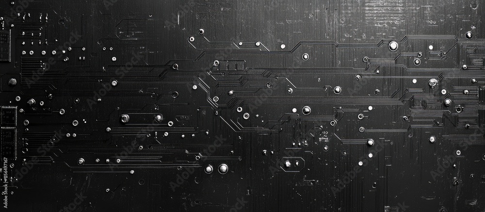 Poster abstract digital circuit board design with dark background and space for text or graphics