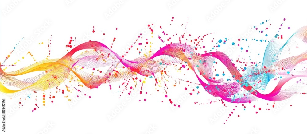 Poster dynamic abstract dna waves with colorful trails and space for custom text in modern graphic design