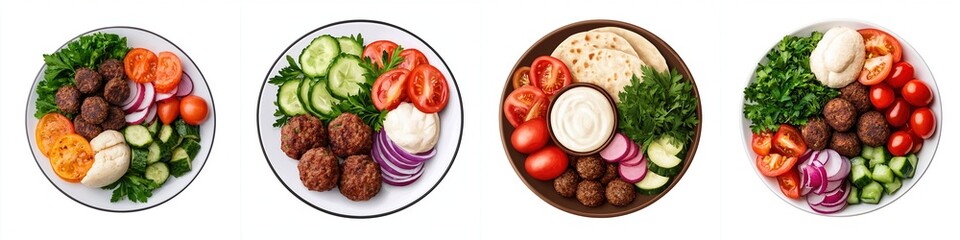 middle east hospitality concept. Colorful platters of fresh salads and meat dishes arranged artfully.