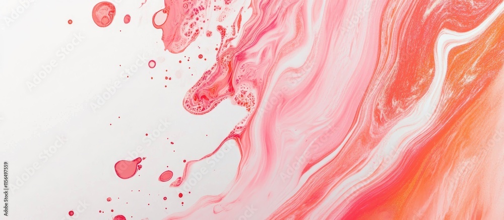 Wall mural coral pink and white marble abstract background with smooth fluid patterns and ample space for text 