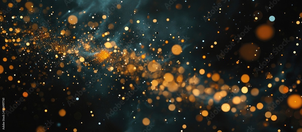 Poster vibrant abstract digital particles against dark background creating space for text or graphics desig