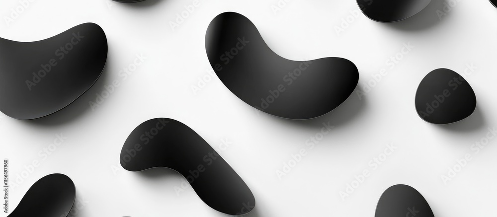Poster abstract black shapes on white background creating shadows with ample space for text or design eleme