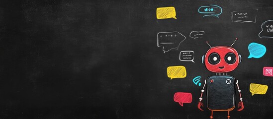 Chalkboard Illustration of a Colorful Chatbot with Speech Bubbles and Space for Text in a Creative Communication Concept Design