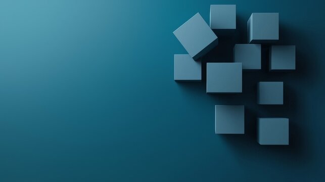A minimalist arrangement of teal cubes on a gradient background, creating a modern and abstract visual appeal.