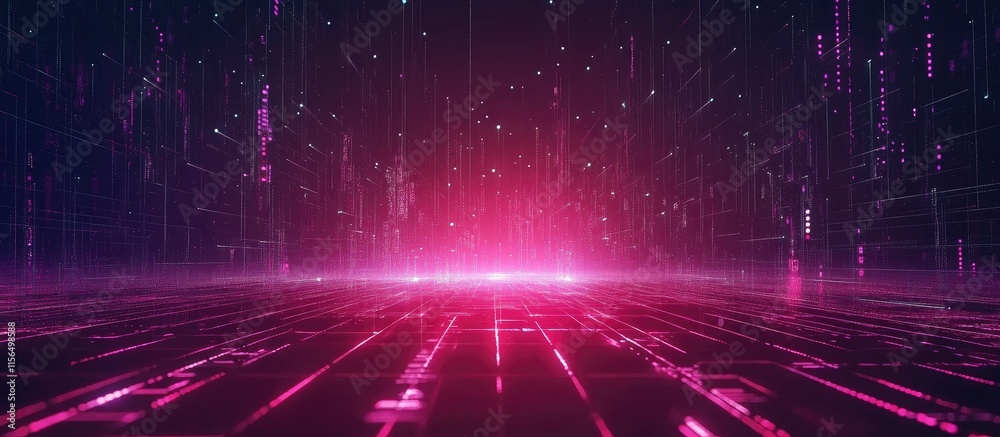 Poster Abstract Digital Background with Binary Code and Neon Colors for Technology and Electronics Concepts Featuring Copy Space for Text