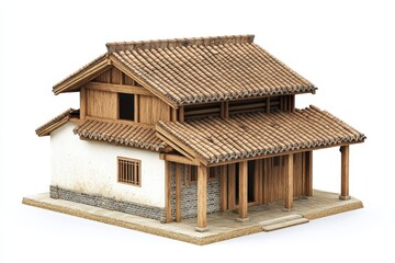 Korean traditional house architecture on white background